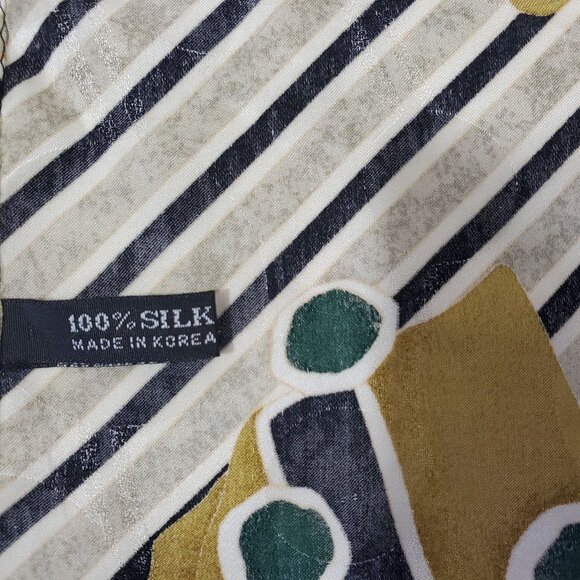 100% Silk Hand-Rolled Hem Pocket Square Handkerchief Abstract Gold Green - Picture 4 of 5